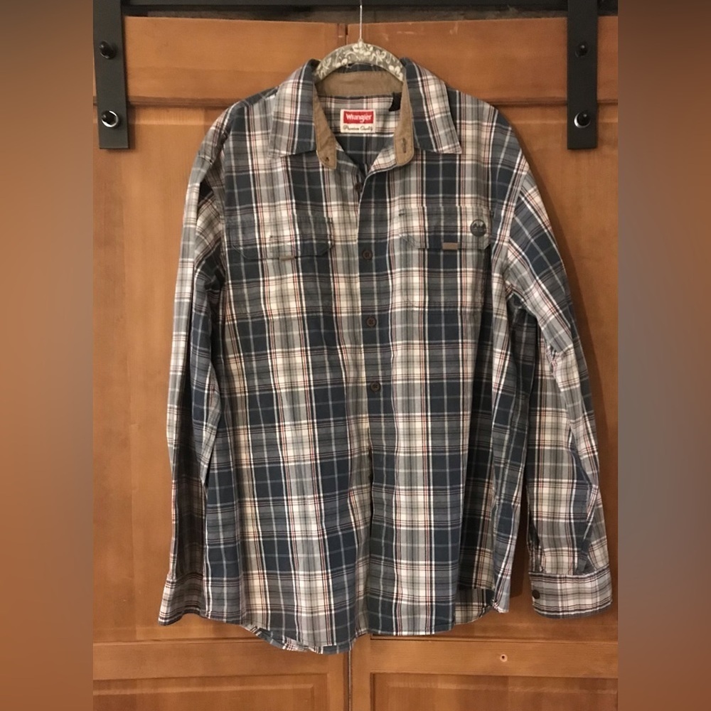 Wrangler Mens Long Sleeve Plaid Work Shirt Western Style Button Down Size L